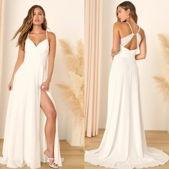 Lulu's Romantic Inspiration White Sleeveless Faux-Wrap Maxi Dress XL Wedding - Picture 1 of 12